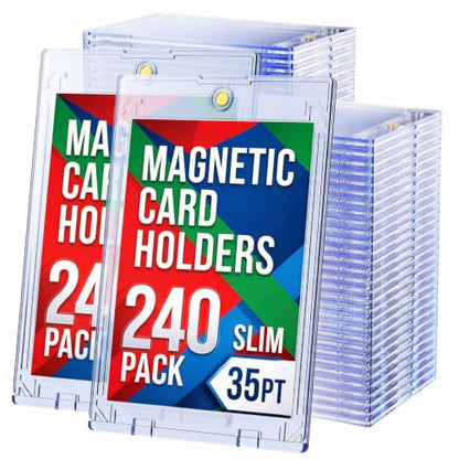 240ct Magnetic Card Holder, 35pt Slim One Touch Trading Card Holder, Hard Plastic Protectors, U-V Protection Magnet Cards Display Case Fits for Baseball, Football, Game, Sports Cards, Ultra Slim - size: 240 SLIM