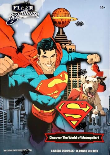 2025 Fleer Brilliants Superman Series Factory Sealed 70 Card Mega Box with Chance for Exclusive Purple Parallel Cards and Green Kryptonite Parallels Plus