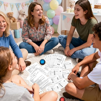EYxsaxenk Baby Shower Friendly Feud Game with Answer Buzzer - 40Pcs Minimalist Gender Reveal Party Family Trivia Quiz Night Feud Card Buzzer for Board Game Night Baby Shower Boy or Girl Party Supplies - style: Baby Shower