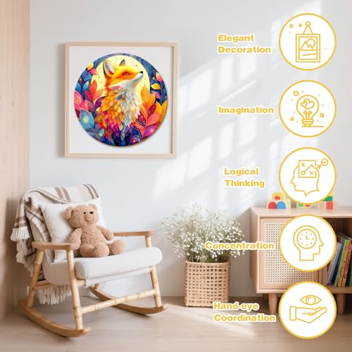 Animal Wooden Puzzles for Kids - Red Fox (11.4 * 11.4 in) | 50 Piece Puzzles for Kids Ages 6-8, Kids Puzzles with Unique Animal Shapes, Round Gift for Girls and Boys - color: Red Fox