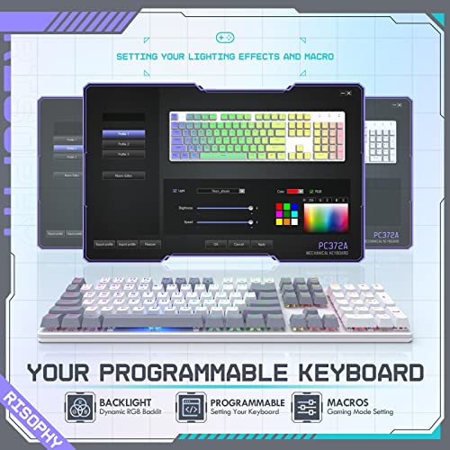 Wireless Mechanical Keyboard, Triple Mode 2.4G/USB-C/Bluetooth Gaming Keyboard, 104 Keys Programmable, Customize RGB Backlit, Red Switch, Bicolor PBT Keycaps, Rechargeable Wired Keyboard for Laptop PC - color: White