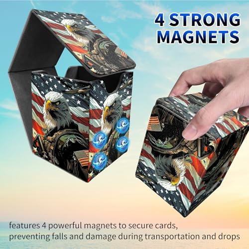 Flag Cool Eagle Card Deck Box, MTG Commander Deck Box Card Deck Case for Trading Cards, 100+ Sleeved Cards with PU Leather Magnetic Card Storage Box for TCG CCG Magic Cards - color: Card Deck Box-591