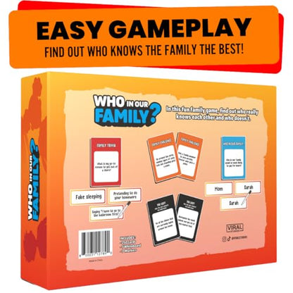Viral Studios Who in Our Family? – Hilarious Family Party Game | Trivia, “Most Likely to” & Head-to-Head Challenges | Fun Family Game Night Card Game for Kids, Teens & Adults