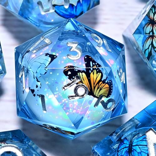 Liquid Core Dice Set Dungeons and Dragons D&D, Polyhedron DND Resin dice Set, Used for Role-Playing dice Magic Pathfinder Game DND dice Set (7 Pieces) - color: Pink Blue