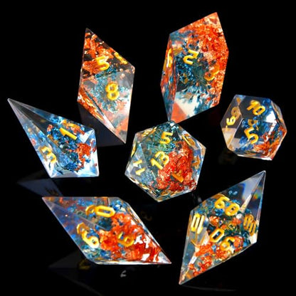 Sharp Edge DND Dice Set Flower Handmade 7 Accessories Dice for Dungeons and Dragons TTRPG Games, Multi-Sided RPG Polyhedral Resin Sharp Edge Dice Roleplaying Games - color: Flower