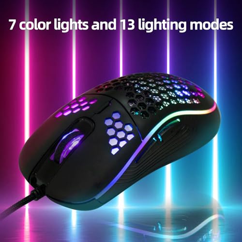 Wired Optical Gaming Mouse, Honeycomb Lightweight Body, RGB Breathing Light, 4‑Gear DPI Up to 7200, 6 Buttons Ergonomic Mouse for PC Laptop - color: White