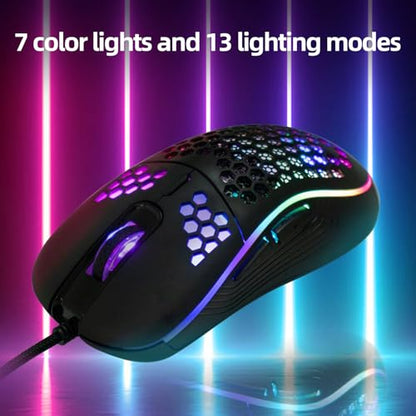 Wired Optical Gaming Mouse, Honeycomb Lightweight Body, RGB Breathing Light, 4‑Gear DPI Up to 7200, 6 Buttons Ergonomic Mouse for PC Laptop - color: White