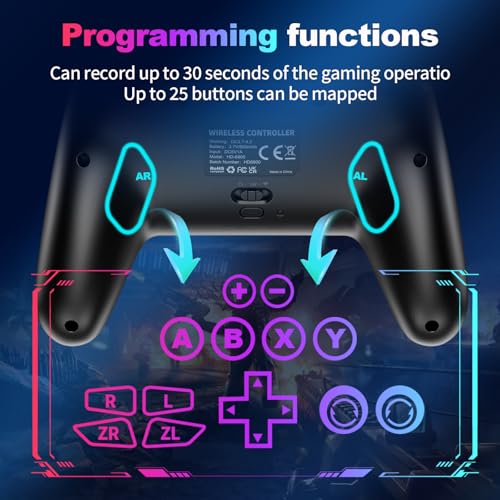 Wireless Switch 2 Controller with Wake-up/C-Key, For Switch 2/1/Lite/OLED/PC/iPad/iPhone/Mac/Android/Steam/TV,Bluetooth Game Controller with Macro/Turbo/Hall Effect Joystick/1000mAh Battery/Vibration/Motion Control