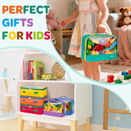 6 Pack Large Toy Storage Bags(12.6 * 3.9 * 8.6in), Magnetic Tiles Travel Organizer Case with Mesh Pocket Fits for Lego Bricks, Board Game, Puzzles, Toy Cars and Building Blocks - size: LARGE 6PCS