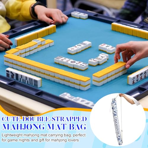 34 Inch Long Mahjong Mat Bag Cute Double Strapped Canvas Drawstring Mahjong Holder Lightweight Outdoor Carrying Bag for Board Games Travel Storage-Mat Not Include (White,Chinoiserie,1 Pc) - color: White, style: Chinoiserie