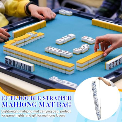 34 Inch Long Mahjong Mat Bag Cute Double Strapped Canvas Drawstring Mahjong Holder Lightweight Outdoor Carrying Bag for Board Games Travel Storage-Mat Not Include (White,Chinoiserie,1 Pc) - color: White, style: Chinoiserie