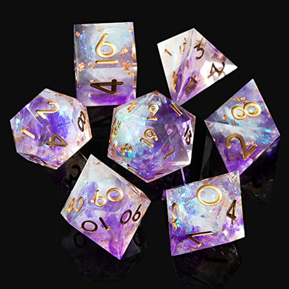 Sharp Edge DND Dice Set Handmade 7 Accessories Dice for Dungeons and Dragons TTRPG Games, Multi-Sided RPG Polyhedral Resin Sharp Edge Dice Roleplaying Games - color: Purple