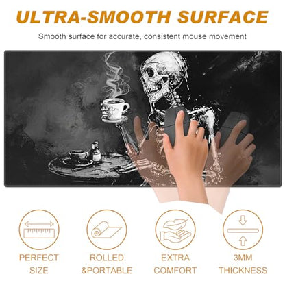 Desk Pad, Large Game Mouse Pad + Small Mouse Pad + Wrist Rest, Ergonomic Table Mat With Stitched Edge, Anti-Slip Memory Foam For Home Office Gaming (23.6x11.8in), Black Skeleton/Skull - color: Black Skeleton / Skull
