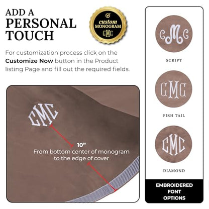 Personalized 54" Round Table Cover – Bridge Table Covers with Soft Ultra-Suede Fabric - Washable Table Cover Protects Cards & Tiles, Reduces Noise - Round Tablecloth for Game Night, Mahjong & Poker - color: Taupe Embroidered, size: 54"
