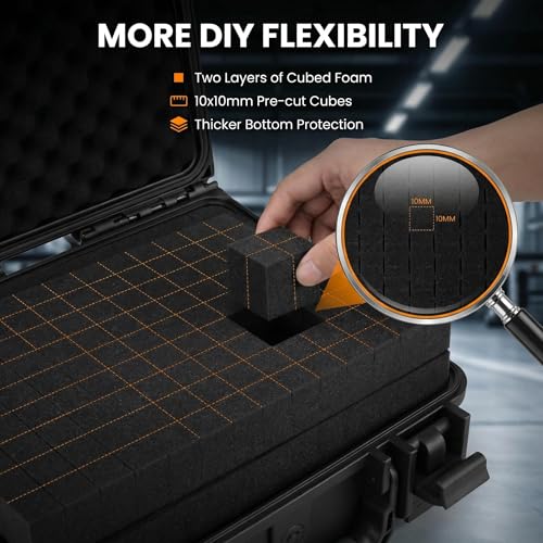 IP67 Waterproof Hard Case with 2-Layer Pick & Pluck Foam, Patented Buckle, Molded Strap Anchor & Included Adjustable Strap | Protective Case for Cameras, Electronics, Drones & Pistols