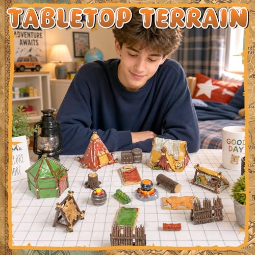 Warmtree 17 Pcs Miniature Terrain Camp Terrain Building Tabletop Wargames | 3D Printing Tabletop Miniatures Terrain, Model Kit for Scene Battle Grid Mat Accessory Diorama Supplies