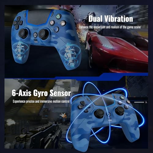 Linhugame Wireless Controller for ps5, Compatible with playStation 5/PC,Controller with Hall Joysticks/Turbo/6-Axis Gyro/Touchpad/3.5mm Audio Jack/Speaker, Compatible with original charging(Dock-Blue)