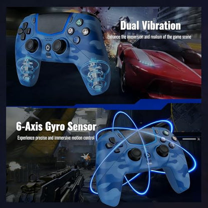 Linhugame Wireless Controller for ps5, Compatible with playStation 5/PC,Controller with Hall Joysticks/Turbo/6-Axis Gyro/Touchpad/3.5mm Audio Jack/Speaker, Compatible with original charging(Dock-Blue)