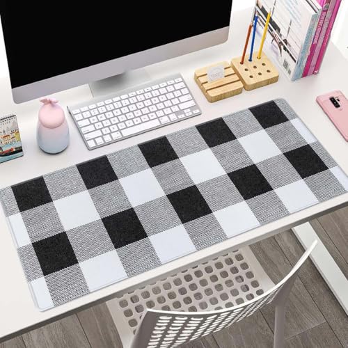 Black Buffalo Plaids Desk Mat Black XL Mouse Pad Large Full Desk Mousepad Gaming Extended Keyboard Mouse Mat Desk Pad for Computer Laptop 31.5''X11.8'' Non-Slip Rubber Base with Stitched Edges - color: Black Buffalo Plaids