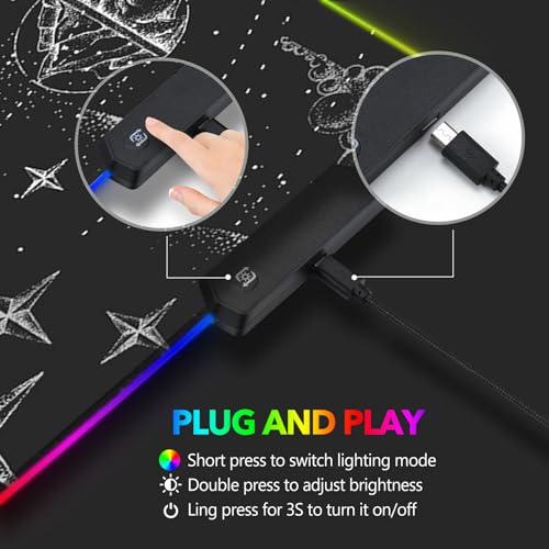 AIMSA RGB LED Gaming Mouse Pad, 14 Modes Glow Pad, Extra Large Gaming Mousepad, 35.4 x 15.8 inch Extended Big Waterproof Keyboard Mouse Pad Mat, Black Cosmic Constellation Magic - color: Black Cosmic Constellation Magic