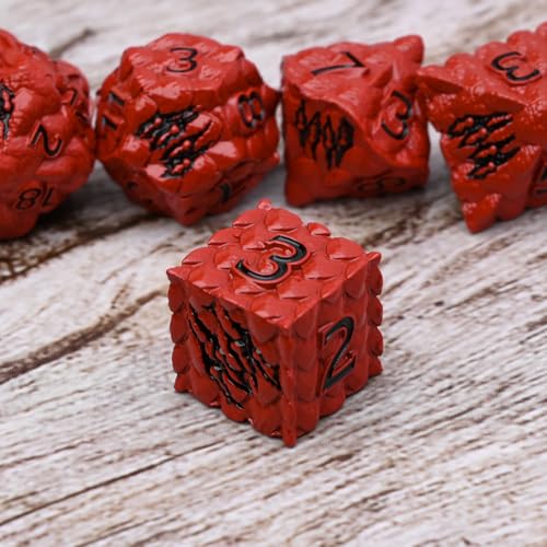 Dragon Scale Metal Dice Set-Dragon Claw,with Gift Metal Box for TTRPG Tabletop Gaming,Dungeon Masters,RPG Adventures(Red) - color: Red
