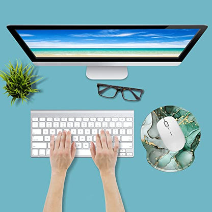 Memory Foam Wrist Support Mouse Pad Comfortable Padded Wrist Mousepads 9in X10in Desktop Notebook Mouse Mat (Marble Jade Green Golden Foam) - color: Marble Jade Green Golden Foam