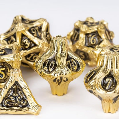 Metal Dice Set D&D 7PCS Golden Metal DND Dice Set for Tabletop Games | Leather Storage Bag, DM Gift, for Dungeons and Dragons Role Playing Games - color: Metal Tree-goldenblack
