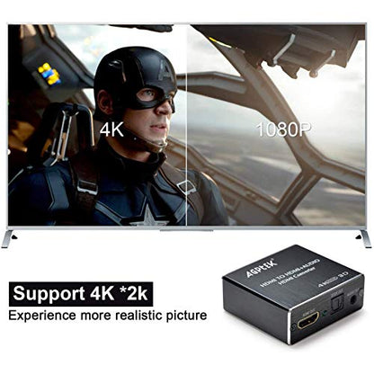 4K x 2K HDMI Audio Extractor Splitter, HDMI Audio Converter Adapter | Support Ultra HD 4K Toslink Optical Audio Output and 3.5mm with optical fiber cable