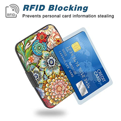 Credit Card Holder, Mini Aluminum Card Wallet RFID Blocking Slim Metal Hard Card Case for Women Men, Mandala Flower - color: Mandala Flower
