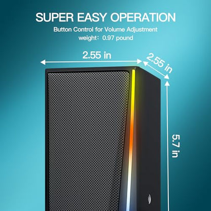 Uakinat Computer Speakers, Desktop Speakers with Various Colorful LED, Gaming Speakers with Volume Control,for PC, AC Adapter Powered and 3.5mm AUX-in Computer Speakers