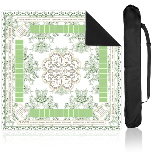 party greeting Chinoiserie Mahjong Mat with Black Carrying Bag 31.5 x 31.5 Inches Multi Purpose Game Table Cover Anti Slip and Noise Reduction for Mahjong Poker Board Card Dominoes Games(Green) - color: Green