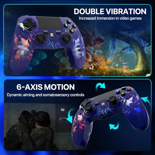 ISHAKO 2 Pack Controller for PS4, Wireless Controller for PS4/Pro/Slim/PC/Mac, Gaming Controller with RGB Lighting, 1000mAh Battery, Double Vibration, 6-Axis Motion Control (Purple&Black, 2Pack) - color: Purple&Black