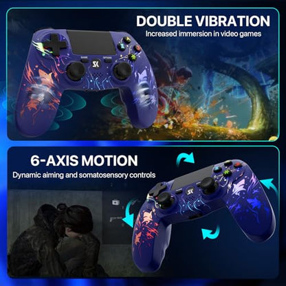 ISHAKO 2 Pack Controller for PS4, Wireless Controller for PS4/Pro/Slim/PC/Mac, Gaming Controller with RGB Lighting, 1000mAh Battery, Double Vibration, 6-Axis Motion Control (Purple&Black, 2Pack) - color: Purple&Black
