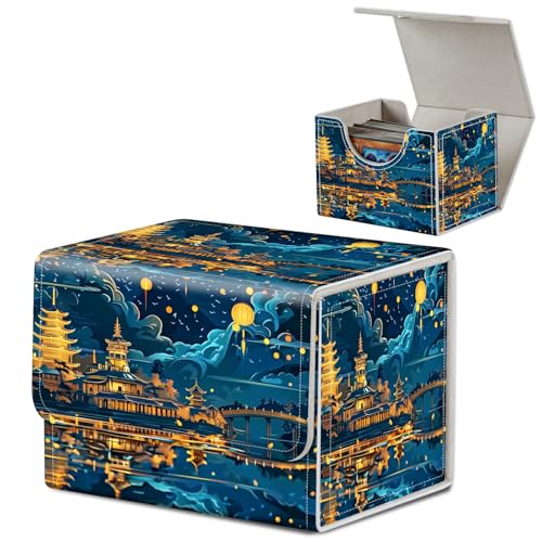 Card Deck Box for MTG, Microfiber Lining and Waterproof PU Leather Large Size Card Box, Fit 100+ Single Sleeved Cards, Strong Magnet Collectible Card Storage Box Fit TCG Fit MTG, Chinese Cities - color: Chinese Cities