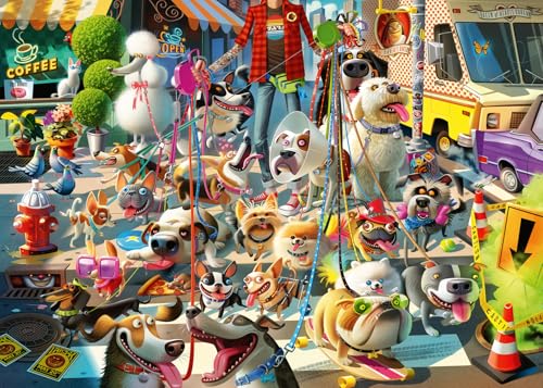 Ravensburger - The Dog Walker - 1000 Piece Jigsaw Puzzle - Vibrant, Bold Colors and Laugh Inducing Details of an Over-Committed Dog Walker - Premium Quality - Puzzles for Adults