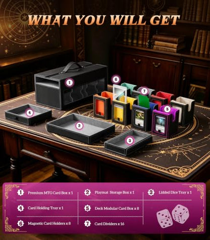 TiMOVO MTG Commander Deck Box, 11-in-1 Modular for TCG/PTCG, Black Rainbow | 8-Deck Card Storage Case and 3 Dice Trays, Holds 1760+ Single-Sleeved Cards, Display Window, Carry handle - color: Black Rainbow