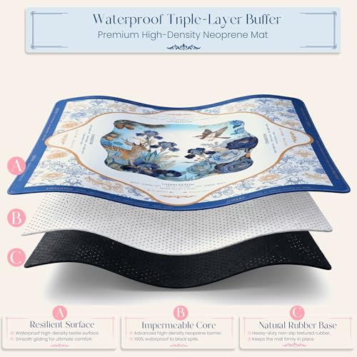American Mahjong Mat and Racks Set: 31.5" x 31.5" Waterproof Neoprene | Includes 4 clear acrylic racks, rules card, carrying bag and gift box – ready to play, great for gifting(Blue Deer) - color: Blue Deer