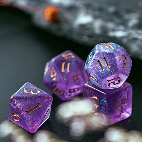 7-Die DND Dice Set Polyhedral Dice Set with a Leather Dice Bag, D&D Dice Set for RPG Table Games (Purple/G) - color: Purple/G