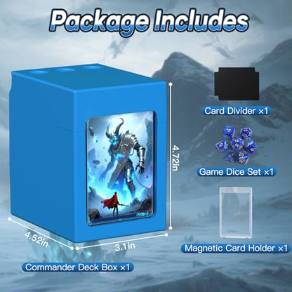 Proijeut Mtg Deck Box with Life Counter, Commander Deck Box Fits 100 Double-Sleeved Cards, Magic Card Storage Box with Commander Display & Dice Tray, Fit for MTG, TCG, CCG (Blue) - color: Blue
