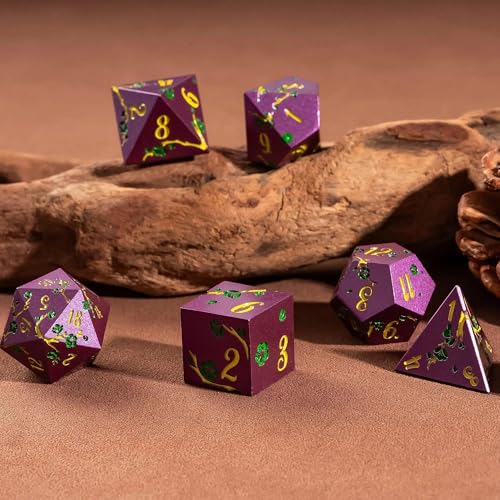 UDIXI DND Metal Dice Set Purple, Flower Solid Metal RPG Dice Set for D&D | Green Flower, Metal Case Packaging, Heavy Metal Dice, D&D Gift, for Dungeons and Dragons Role Playing Games Tabletop Games - color: Purple-yellow