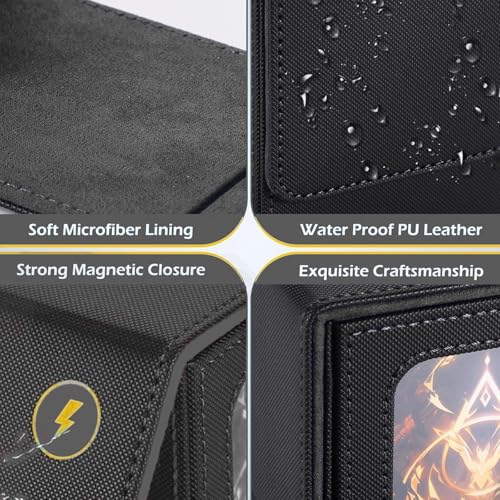CMFYlive Card Deck Box for Commander Deck Box MTG Deck Box Fits 100 Double Sleeved Cards, Magic Commander TCG Card Storage Box with 2 Dividers,Drawstring Bag and 1 Toploader (Black/Grey) - color: Black/Grey