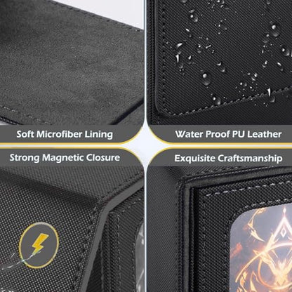 CMFYlive Card Deck Box for Commander Deck Box MTG Deck Box Fits 100 Double Sleeved Cards, Magic Commander TCG Card Storage Box with 2 Dividers,Drawstring Bag and 1 Toploader (Black/Grey) - color: Black/Grey