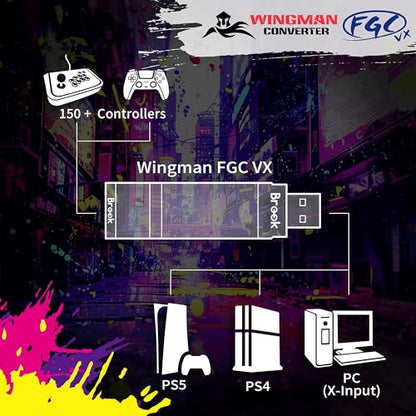Brook Wingman FGC VX Arcade Controller Converter for PS5/PS4/PC – Supports 150+ Wired Controllers, Low-Latency Adapter for Arcade Sticks & Fightpads, Compatible with All PS5/PS4 Games