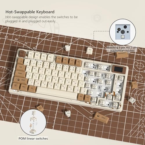 Womier SK80 Retro 75% Keyboard with Color Multimedia Display Gaming Keyboard - color: K-Coffee Cat