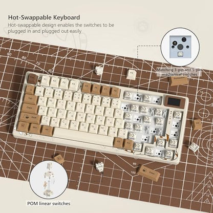 Womier SK80 Retro 75% Keyboard with Color Multimedia Display Gaming Keyboard - color: K-Coffee Cat