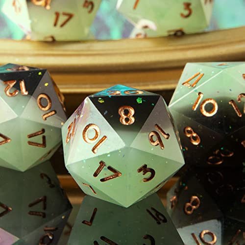 Single D20 Dice - 22mm, 20 Sided D&D Dice for Dungeons and Dragons, DND Dice with Resin Sharp Edge, Handmade Polyhedral for RPG, Roleplaying Games MTG Table Games(Gradual Green) - color: D20-gradual Green