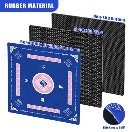 31.5 Inch Mahjong Mat for Table, 3MM Non-Slip & Noise Reduction Gaming Mat with Drawstring Bag, Perfect for Poker, Board Games, Card Games, Tile Games, and Dominoes (Bule) - color: Blue