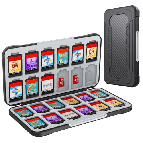 HEIYING Switch Game Case with 48 Precise Slots for Nintendo Switch 2 / OLED | Portable Game Card Holder, Hard ABS Shell with Soft Silicone Lining, Precise Card Slots,Magnetic Closure for Easy Access - color: Carbon Fibre Black