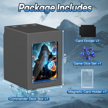Proijeut Mtg Deck Box with Life Counter, Commander Deck Box Fits 100 Double-Sleeved Cards, Magic Card Storage Box with Commander Display & Dice Tray, Fit for MTG, TCG, CCG (Grey) - color: Grey