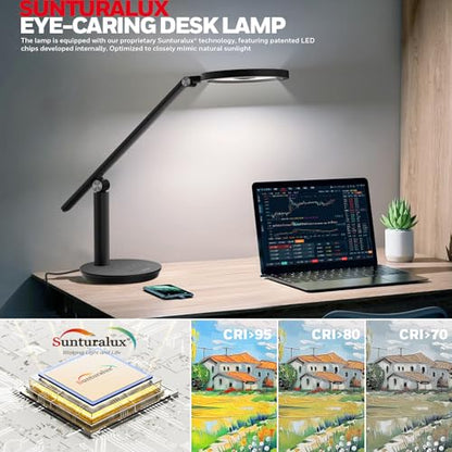 Honeywell H6 Desk Lamp for Home Office, Dimmable Reading Table Light, Black | Sunturalux CRI≥97, RG0 Low Blue Light, Flicker-Free, 800LM Dimmable with Timer for Webcam, Study, Office & Bedroom - color: Black